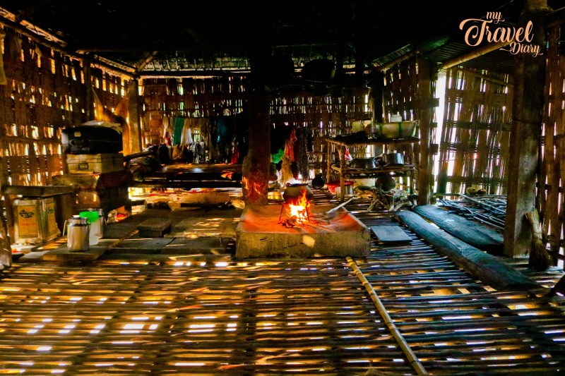 The central fireplace of a Majuli household