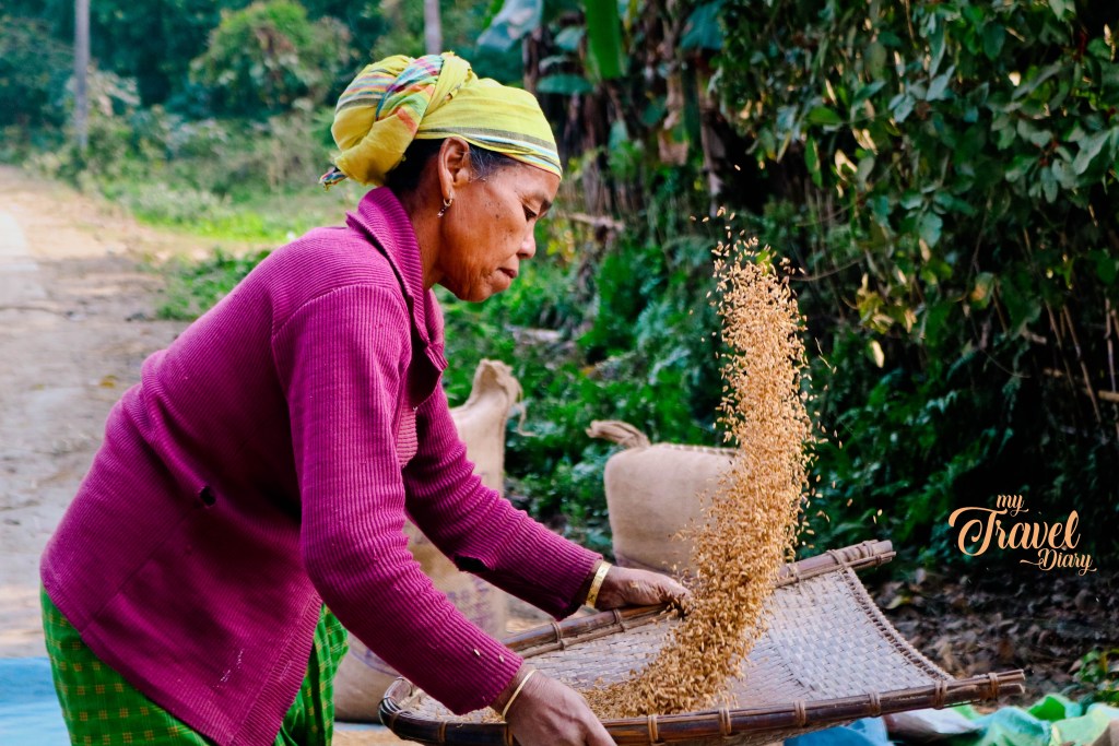 A Mishing woman busy in the daily chore