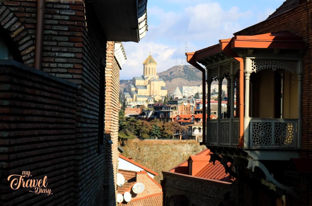 Traditional Georgian houses with hanging balcony