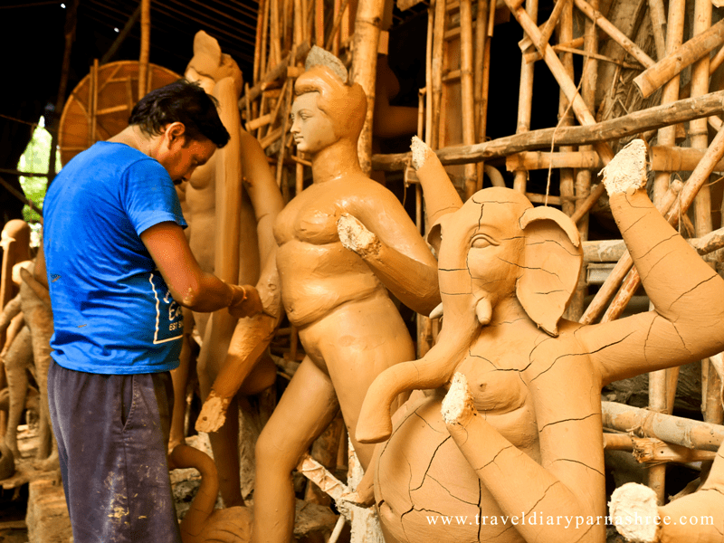 Artist busy during Durga idol making